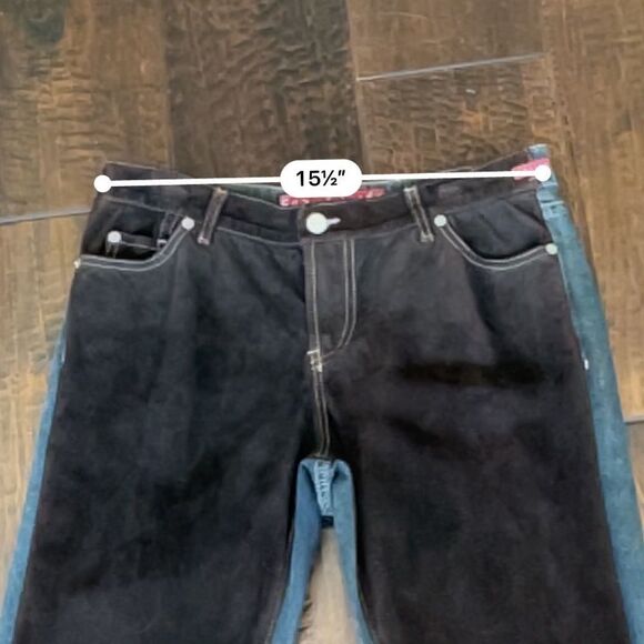 Y2K Vintage Fuzion Pouttana Brown Suede Front Jean Two Tone Straight Jeans Sz 12 - Picture 11 of 15